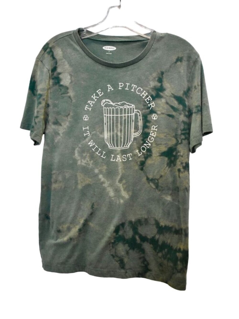 Unisex Old Navy Green Beer Pitcher Graphic Tee Custom Bleach Dye Size S